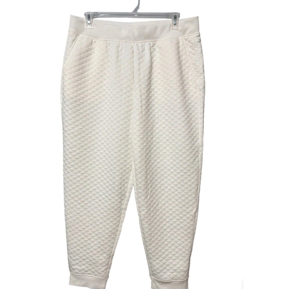 Lands End Womens XL Quilted Jogger Sweatpants Cream Off White Diamond Texture